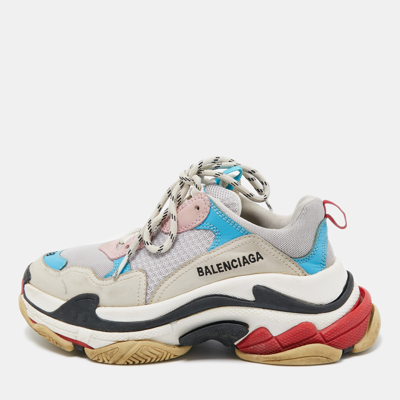 Pre-owned Balenciaga Multicolor Nubuck And Mesh Triple S Sneakers Size 38