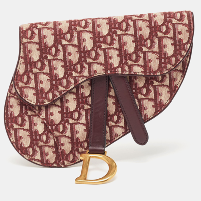 Pre-owned Dior Burgundy Oblique Canvas And Leather Saddle Belt Bag
