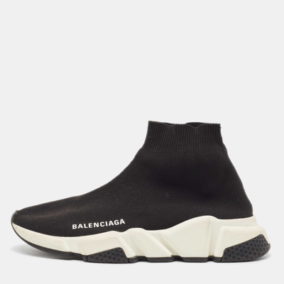 Pre-owned Balenciaga Black Knit Fabric Speed Trainer Sneakers Size 37