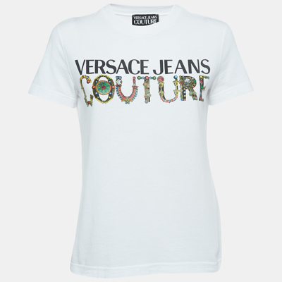 Pre-owned Versace Jeans Couture White Logo Print Cotton Short Sleeve T-shirt M