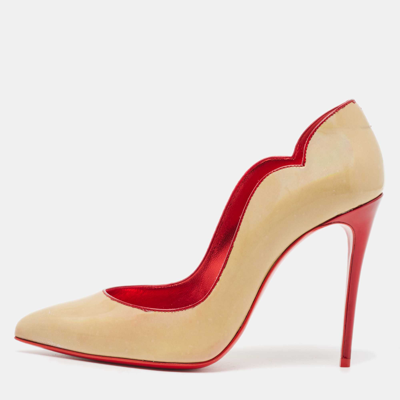 Pre-owned Christian Louboutin Beige Patent Leather Hot Chick Pumps Size 37.5