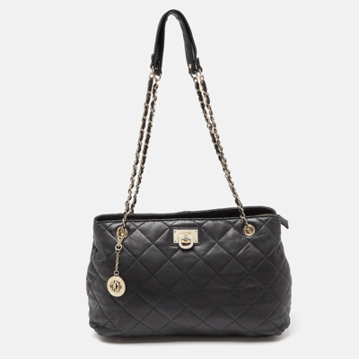 Pre-owned Dkny Black Quilted Leather Chain Tote