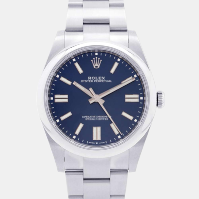 Pre-owned Rolex Blue Stainless Steel Oyster Perpetual 124300 Automatic Men's Wristwatch 41 Mm