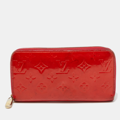 Pre-owned Louis Vuitton Pomme D'amour Monogram Vernis Zippy Wallet In Red