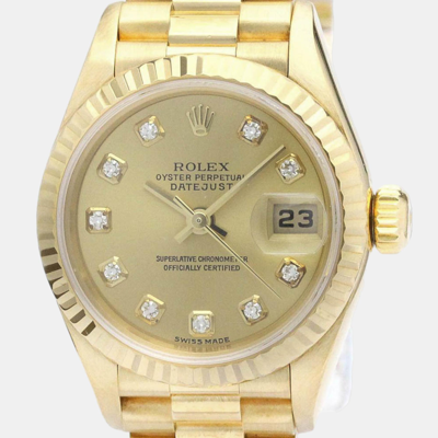 Pre-owned Rolex Champagne Diamond 18k Yellow Gold Datejust 79178 Automatic Women's Wristwatch 26 Mm