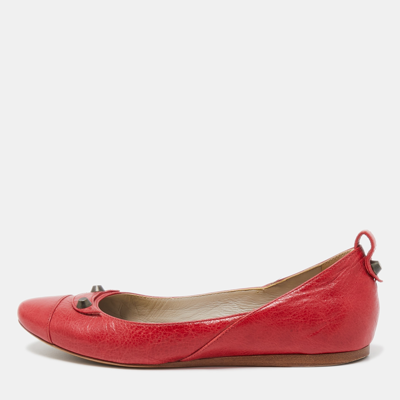 Pre-owned Balenciaga Red Leather Arena Ballet Flats Size 38