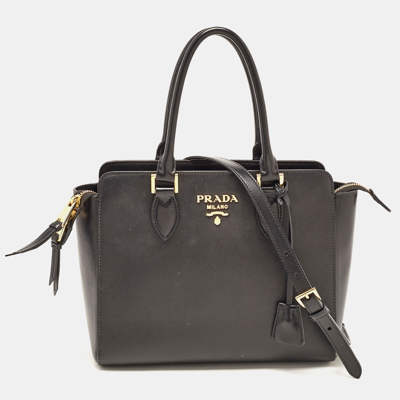 Pre-owned Prada Black Saffiano Lux And Soft Leather Convertible Tote