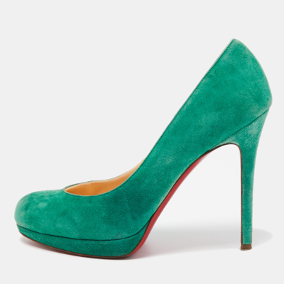 Pre-owned Christian Louboutin Green Suede Round Toe Pumps Size 37.5