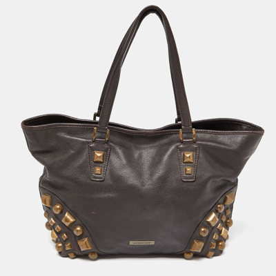 Pre-owned Burberry Brown Studded Leather Shopper Tote