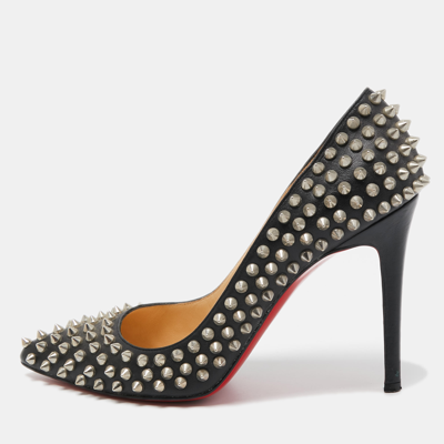 Pre-owned Christian Louboutin Black Leather Pigalle Spikes Pointed Toe Pumps Size 38.5