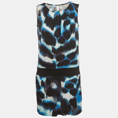 Pre-owned Diane Von Furstenberg Blue Print Silk Knit Sleeveless Mini Dress S