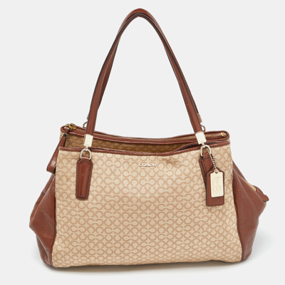 Pre-owned Coach Op Art Canvas And Leather Madison Phoebe Shoulder Bag In Beige
