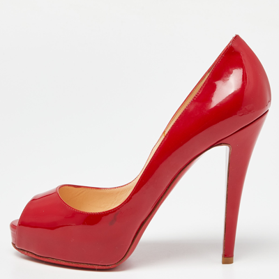 Pre-owned Christian Louboutin Red Patent Leather Very Prive Platform Peep Toe Pumps Size 37.5