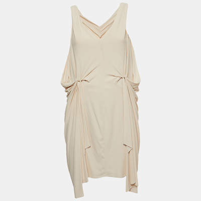 Pre-owned Diane Von Furstenberg Cream Jersey Draped Milton Mini Dress Xs