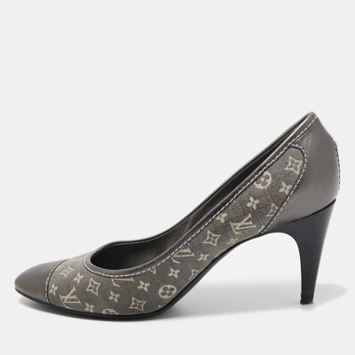 Pre-owned Louis Vuitton Grey Monogram Idylle Canvas And Leather Cap Toe Pumps Size 37.5