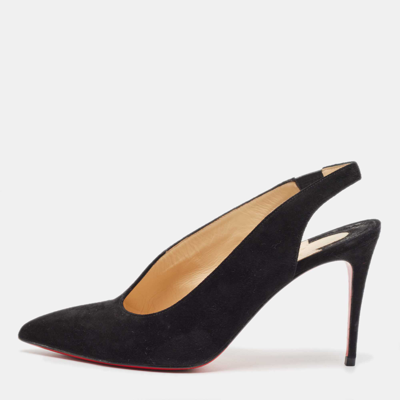 Pre-owned Christian Louboutin Black Suede Rivafish Slingback Pumps Size 38
