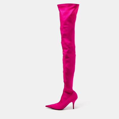 Pre-owned Balenciaga Pink Satin Knife Knee Length Boots Size 38