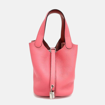 Pre-owned Hermes Pink Leather Roulis Pico 18 Bag