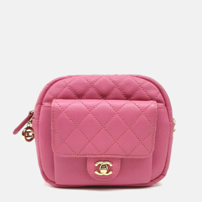 Pre-owned Chanel Pink Caviar Camera Chain Bag As0005