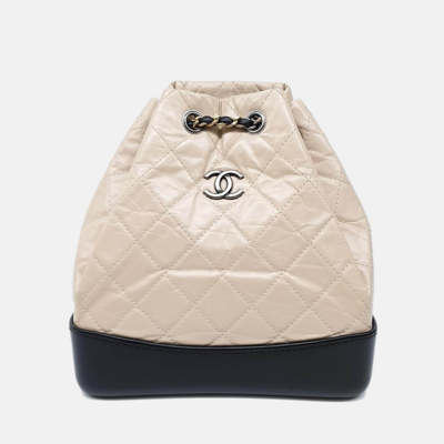 Pre-owned Chanel Beige Black Leather Gabriel Backpack Bag