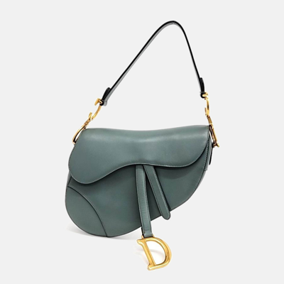 Pre-owned Dior Christian  Green Grained Calfskin Leather Mini Saddle Bag