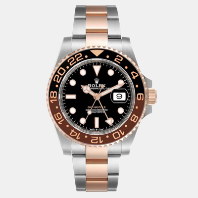 Pre-owned Rolex Rootbeer Stainless Steel &18k Rose Gold Gmt-master Ii Men's Wristwatch 40 Mm In Black