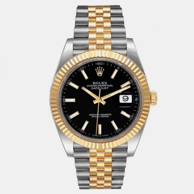 Pre-owned Rolex Black 18k Yellow Gold Stainless Steel Datejust 126333 Men's Wristwatch 41 Mm