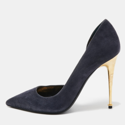 Pre-owned Tom Ford Navy Blue Suede Pointed Toe Dorsay Pumps Size 38.5