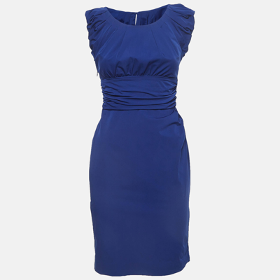 Pre-owned Diane Von Furstenberg Blue Nylon Ruched Mini Dress S