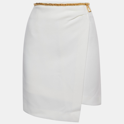 Pre-owned Elisabetta Franchi Off-white Crepe Chain Detailed Waist Mini Skirt S