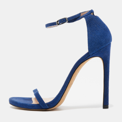 Pre-owned Stuart Weitzman Blue Suede Ankle Strap Sandals Size 37.5