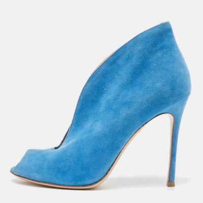 Pre-owned Gianvito Rossi Blue Suede Vamp Booties Size 38