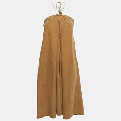 Pre-owned Diane Von Furstenberg Brown Silk Maui Strappy Midi Dress S