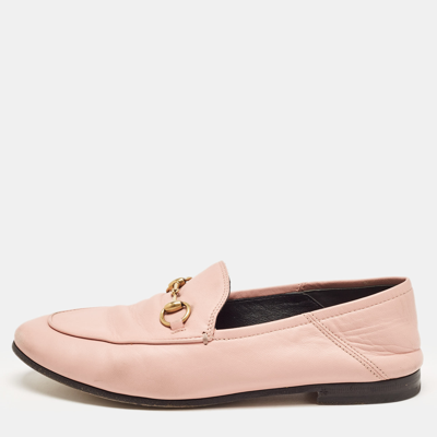 Pre-owned Gucci Pink Leather Jordaan Loafers Size 37