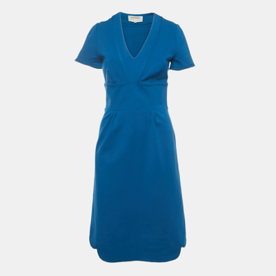 Pre-owned Saint Laurent Blue Wool V-neck Short Dress M