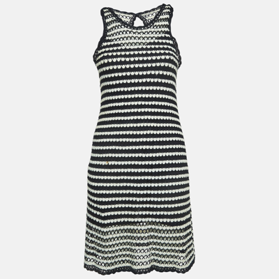 Pre-owned Diane Von Furstenberg Navy Blue/white Crochet Knit Sleeveless Short Dress S
