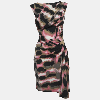 Pre-owned Diane Von Furstenberg Black/pink Print Silk Draped Sleeveless Short Dress Xs