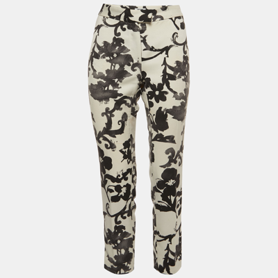 Pre-owned Moschino Off-white/black Floral Print Crepe Trousers M