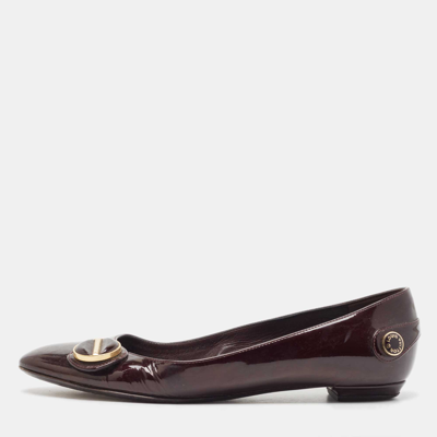 Pre-owned Louis Vuitton Burgundy Patent Leather Ballet Flats Size 37.5