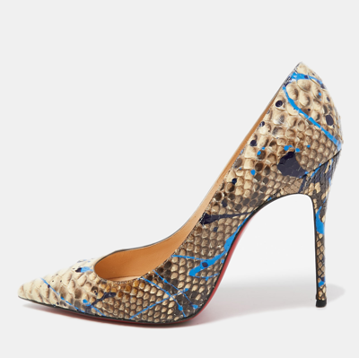 Pre-owned Christian Louboutin Tricolor Paint Splash Print Python So Kate Pumps Size 38 In Cream