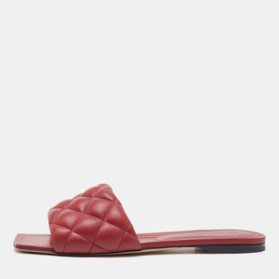 Pre-owned Bottega Veneta Red Intrecciato Leather Lido Slide Flats Size 39.5