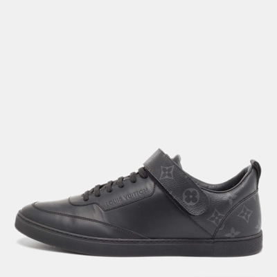 Pre-owned Louis Vuitton Black Leather And Monogram Canvas Velcro Low Top Trainers Size 42.5