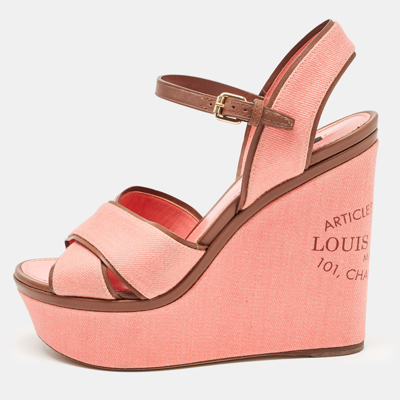 Pre-owned Louis Vuitton Pink Canvas And Leather Articles De Voyage Wedge Sandals Size 40
