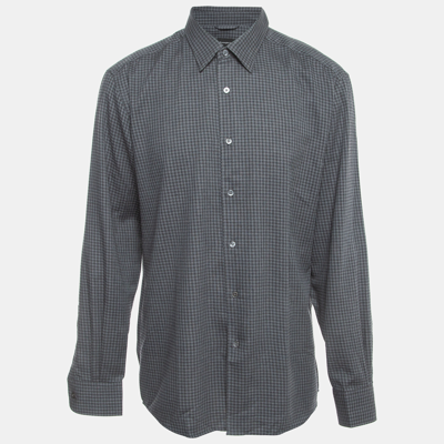Pre-owned Ermenegildo Zegna Grey Checked Cotton Blend Button Front Shirt Xxl