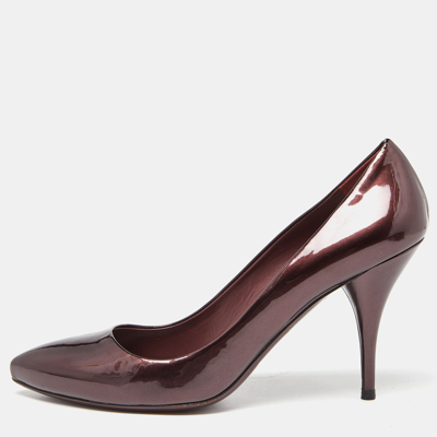 Pre-owned Miu Miu Burgundy Patent Leather Pointed Toe Pumps Size 39