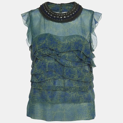 Pre-owned 3.1 Phillip Lim / フィリップ リム Green Printed Chiffon Embellished Top S