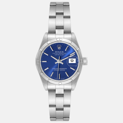 Pre-owned Rolex Datejust Blue Dial Oyster Bracelet Steel Ladies Watch 69190 26 Mm