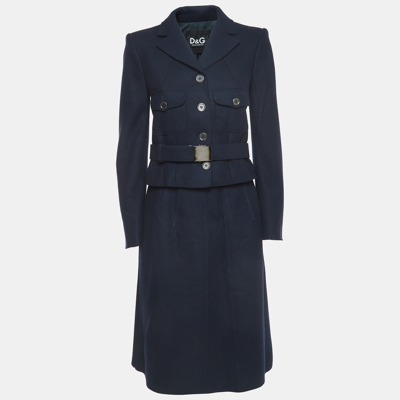 Pre-owned Dolce & Gabbana Navy Blue Wool Skirt Suit S