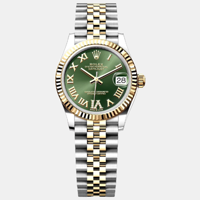 Pre-owned Rolex -18k Yellow Gold & Stainless Steel 31 Datejust 278273 In Green