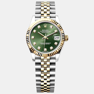 Pre-owned Rolex -18k Yellow Gold & Stainless Steel 31 Automatic Datejust 278273 In Green